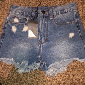 Denim colab shorts